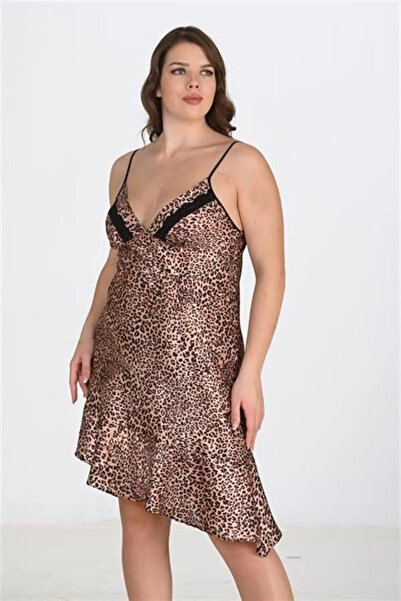 Genel Markalar Will Like Premium Büyük Beden Saten Leopar Gecelik Bigsize