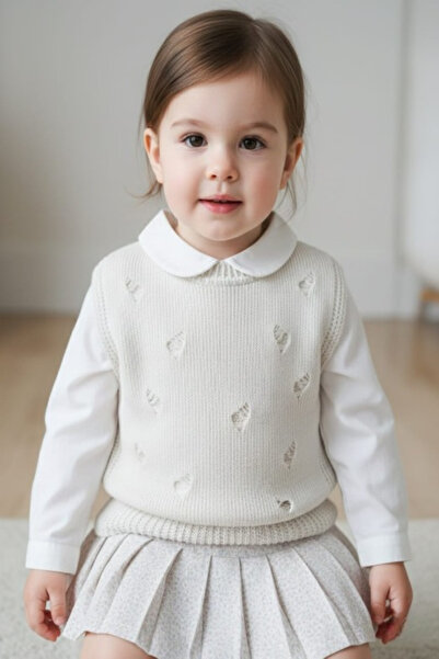 Meriç bebe Tricotaj pentru fete din bumbac, cu detalii rupte, de tranziție