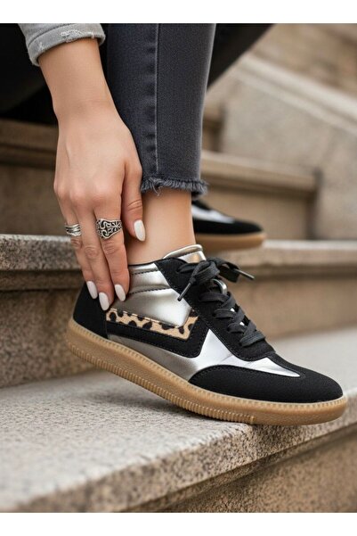 Santamarina Women's Leopard Black Detailed Casual Comfortable Sole Sneaker