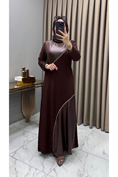 Hugglii Hatun Dress in Coffee Color with Stylish Leather and Chain Details