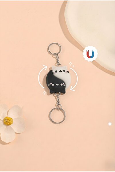 Vivie Tasarım 2'Li Mıknatıslı Yin Yang Kedi Anahtarlık Seti | 2’li Sevimli Ar...