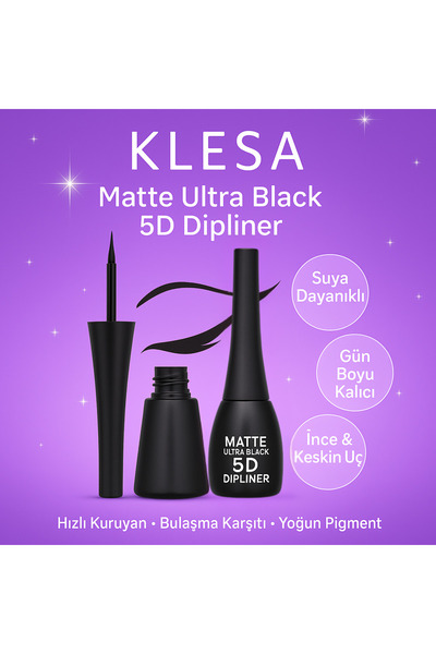 KLESA Matte Ultra Black 5D Dipliner – Suya Dayanıklı, Gün Boyu Kalıcı, Yoğun ...
