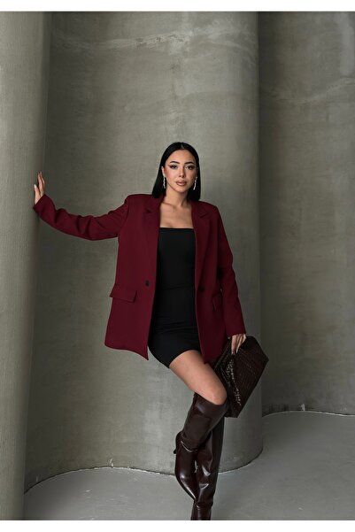 Bukamiss Jachetă Blazer pentru femei Bordeaux