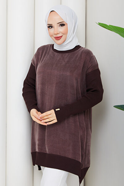 Pamuk Butik Women's Sleeves Corded Fabric Mercerized Silk Kupra Knitwear Tunic