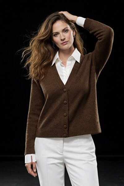 studio fashion 1988 Women's Brown Button Detailed Shirt Collar Cardigan
