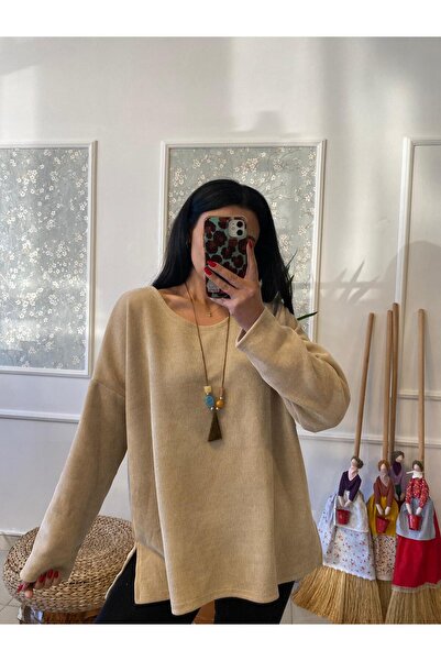 Park Moda İtalyan Bej Kolyeli Kadife Bluz