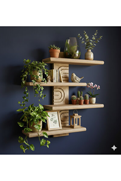 wudie Toys Asimetrik Bohem Wooden Decorative Wall Shelf with 4 Shelves