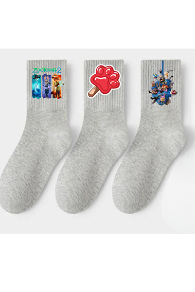 Tubinyoo Zootopia Nick & Judy Zootropolis Printed Gray School Socks (Set of 3)