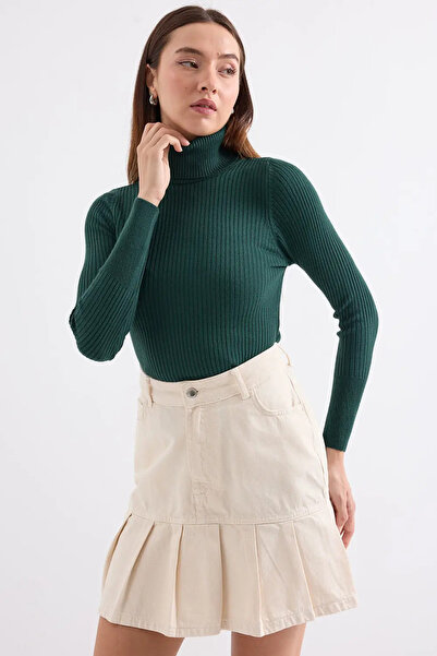 OEM Knitted sweater with high collar - Emerald green - M(38)