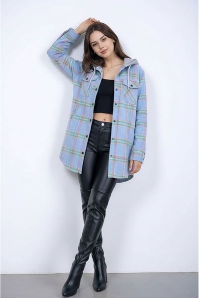 MAMAYAGA Дамска шарена блокова дървосекачка с широка кройка, качулка, джобове...