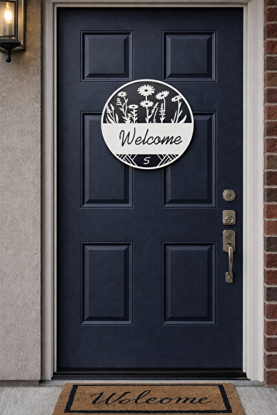 DURU Handcrafted Welcome Yazılı Kişiselleştirilebilir 25 x 25 CM Kapı Süsü