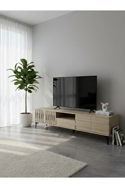 BEC24 Modern wooden TV stand with a geometric touch - 180 cm long - elegant d...