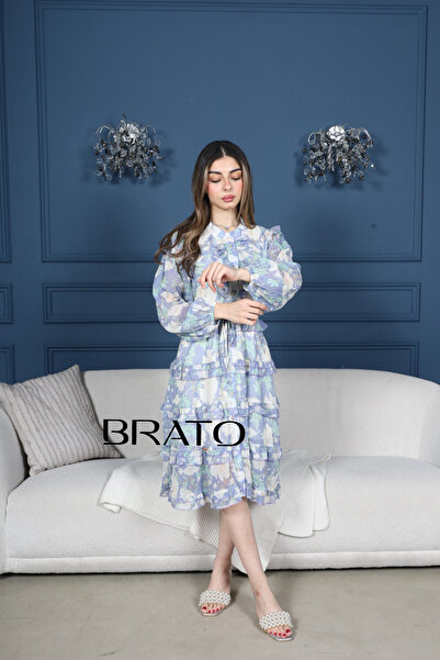 BRATO فستان شيفون مورد طبقات ميد