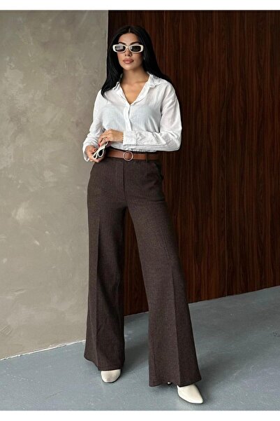 NEŞEM STİLL Kadın Kışlık Kahve Zigzag Kemerli Pantolon