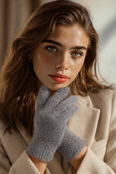 MEKİK BUTİK Gray Women's Yumoş Plush Gloves
