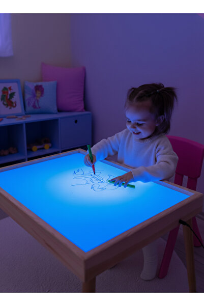 Muhtalif Markalar Montessori Ahşap Işıklı Oyun ve Etkinlik Masası 16 Renk (Ay...
