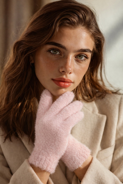 MEKİK BUTİK Ροζ γυναικεία μαλακά βελούδινα γάντια