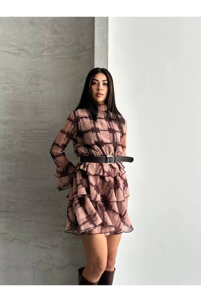 TOKARİS TEKSTİL Rochie din șifon cu model în carouri pentru femei