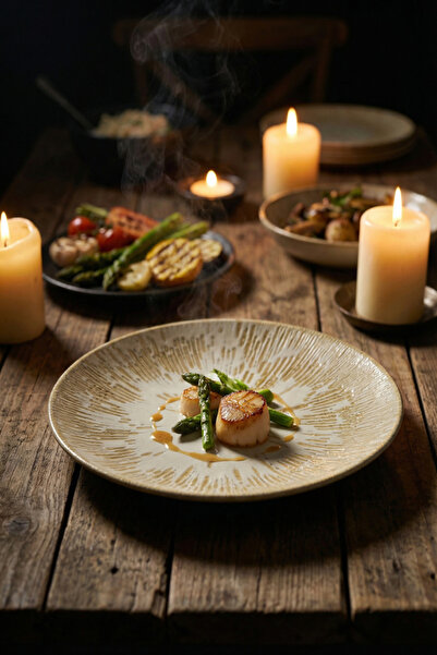 Bonna Porselen 6' lı Sand Snell Gourmet Düz Tabak 27 cm-Servis Tabağı-Ana Yem...