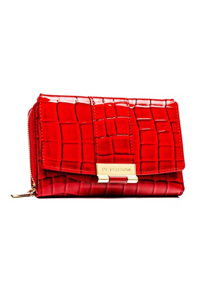Peterson Women's wallet made of red eco-leather with embossed crocodile patte...
