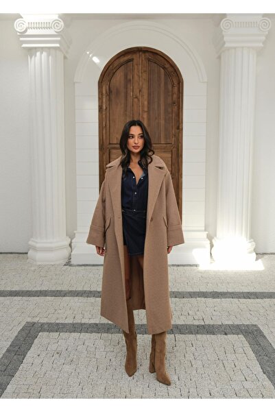 FEHUBLOOM KADIN KAHVERENGİ BALIKSIRTI UZUN KABAN