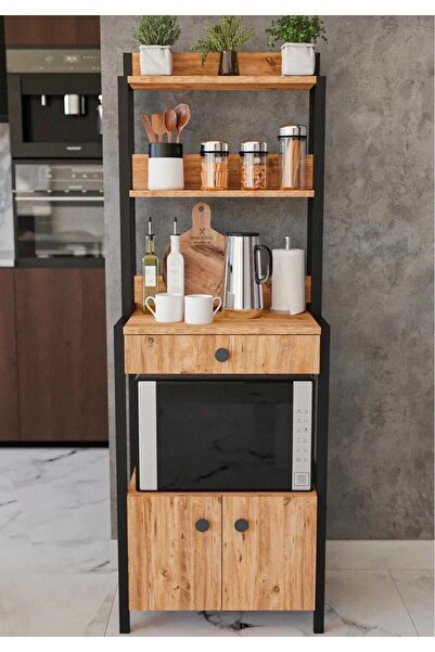 ETU Çekmeceli 2 Kapaklı Çok Amaçlı Dolap Mutfak Bangosu Mikrodalga Fırın Mini...