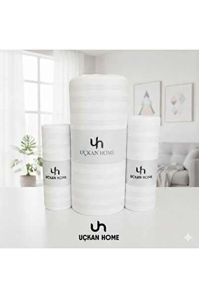 Uçkan home Cotton Satin Double Bed Sheet Set-Cream