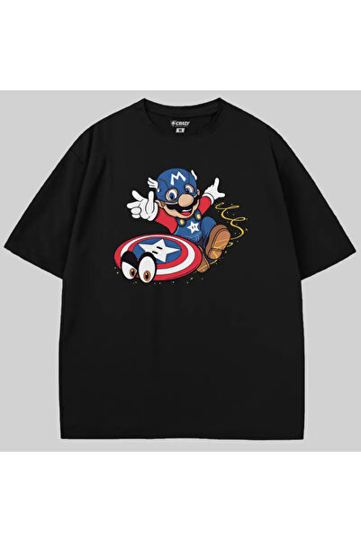 Crazy Tricou Super Mario Captain America supradimensionat