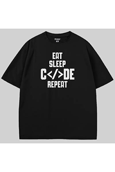 Crazy Eat Sleep Code Repeat Oversized T-Shirt
