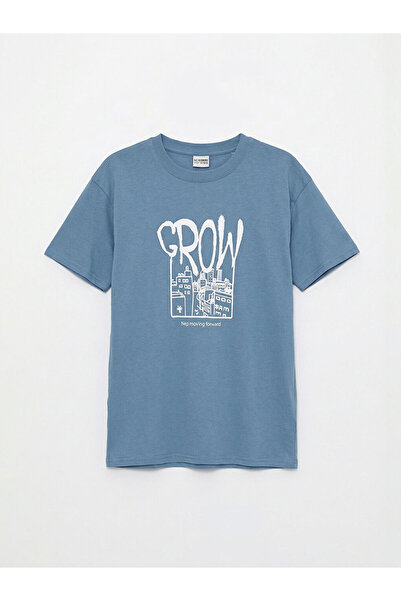 LC Waikiki تي شيرت إنديجو للأولاد برقبة دائرية B مطبوع