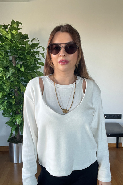 PİCCO İçten Bodyli V Yakac Omuz Dekolteli Kadın Kaliteli Tüylenmeyen Triko Ka...