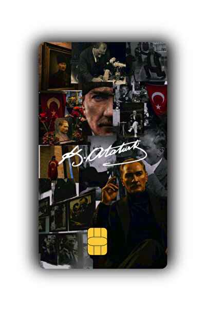 artea tasarım Atatürk Temalı Kredi Kartı Sticker - K. Atatürk İmzası ve Bayra...