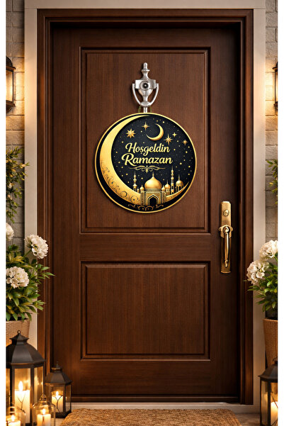 OKAVANGO 25-25 cm Hoş geldin Ramazan Dekorlu Ahşap Kapı Süsü Ramazan