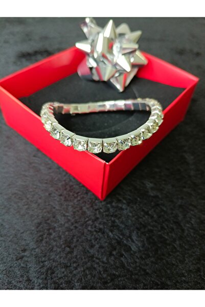 POFUDUK Gümüş Renk Büyük Kristal Taşlı Esneyebilen Su Yolu Bileklik