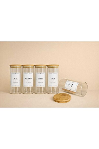 Durina Living Bambu Vakum Kapaklı 6'lı Baharatlık 300 ml Kaşıklı Baharat Takı...