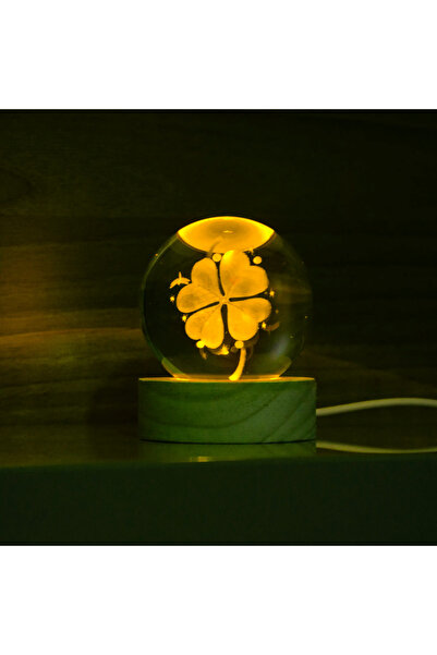 iyehediye USBli Sarı Işıklı Yonca Cam Küre