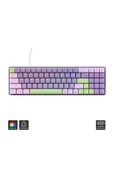 Hietech K65 Kablolu Oyuncu Klavyesi Gaming Mekanik 78 Tuşlu Rainbow Aydınlatm...