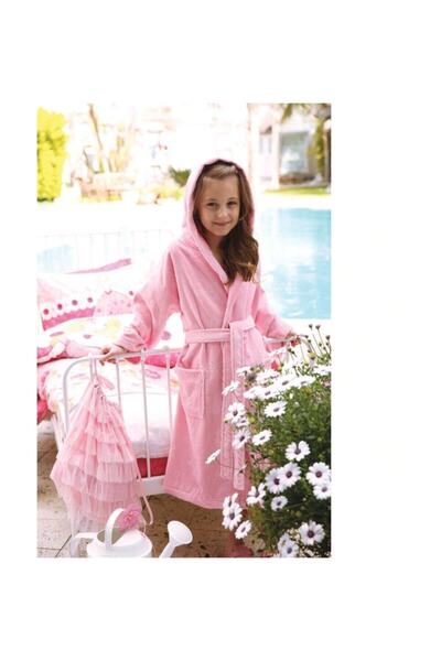 Özdilek Kız Çocuk Kapüşonlu Kadife Bornoz Butterfly Pembe