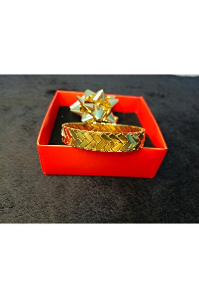 POFUDUK Gold Renk Örgü Desenli Geniş Kelepçe Bilezik