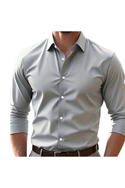 vahik A Gri Pamuklu Saten Fit Kesim Gömlek