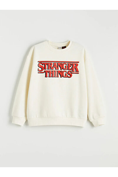 LC Waikiki LCW Kids Ecru Stranger Things cu imprimeu Hanorac gros pentru fete...