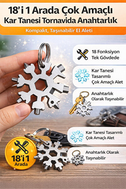 Hane Dostu 18’i 1 Arada Çok Amaçlı Kar Tanesi Tornavida Anahtarlık – Kompakt,...