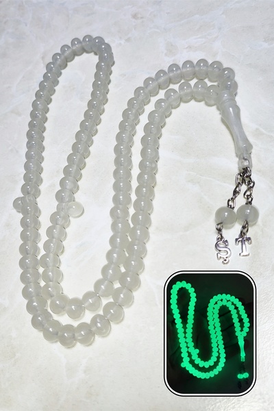 ŞAHBEY TESBİH Kişiye Özel Harf Detaylı Fosforlu Kedi Gözü 99'luk Namaz Tesbih...