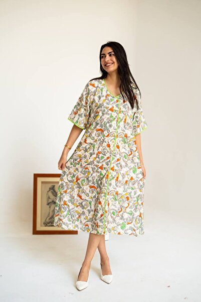 AFandina Floral Midi Jalabiya – Comfort and Elegance for Home Wear SM-63