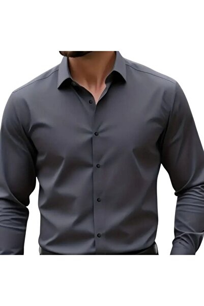 vahik Antrasit Pamuklu Saten Fit Kesim Gömlek