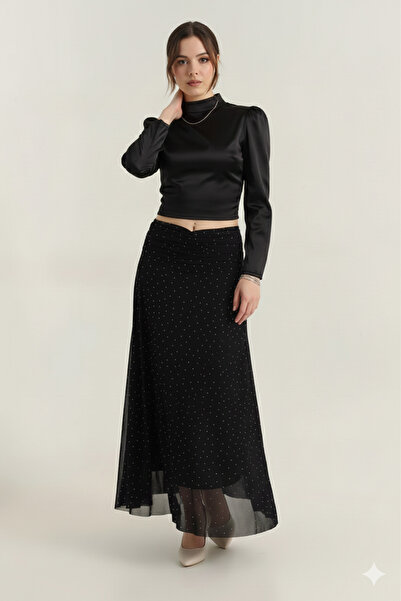 ÇİZGİN Önü büzgülü taşlı etek