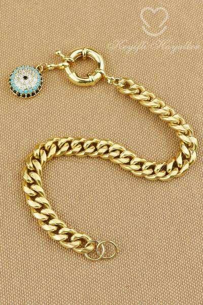 Keyifli Hayaller Çelik Bileklik - Gemici Kilit Nazar Charmlı 316L Çelik Karar...