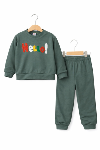 nazarbebe Boy's Hello Printed Tracksuit Set 2-5 Years Old