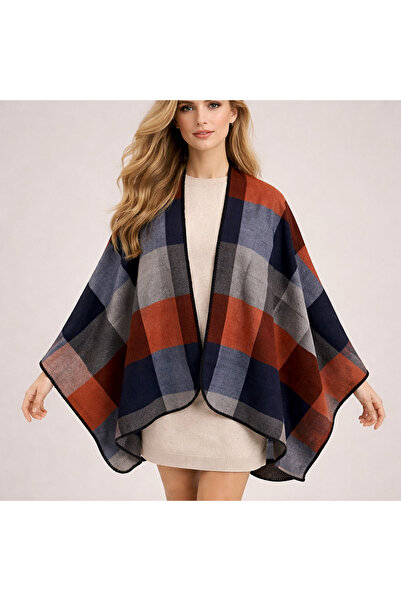 Şirin Giyim Aksesuar Πόντσο Γυναικείο με Ανοιχτό Μπροστινό Μέρος, Καρό - Σάλι...