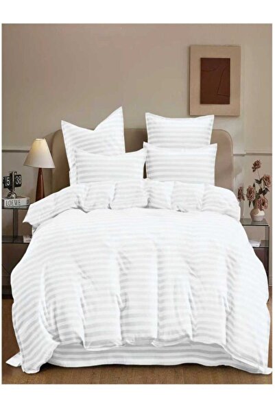 Pucioasa Damask Bed Linen 6 Pieces White Elastic